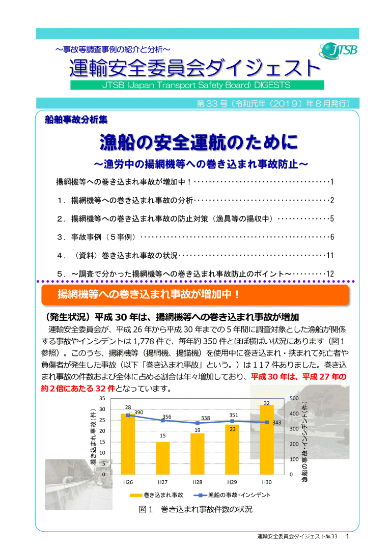 船舶事故分析集　漁船の安全運航のために～漁労中の揚網機等への巻き込まれ事故防止～